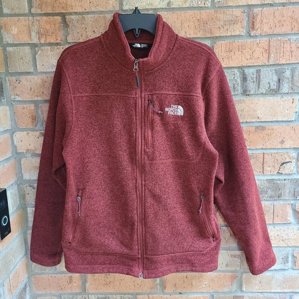 The North Face Mens Knit Jacket Full Zip Pockets Outdoor Maroon Size L